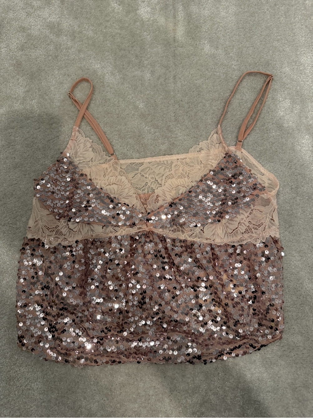 Free People Rose Gold Sequin Lace Cami
